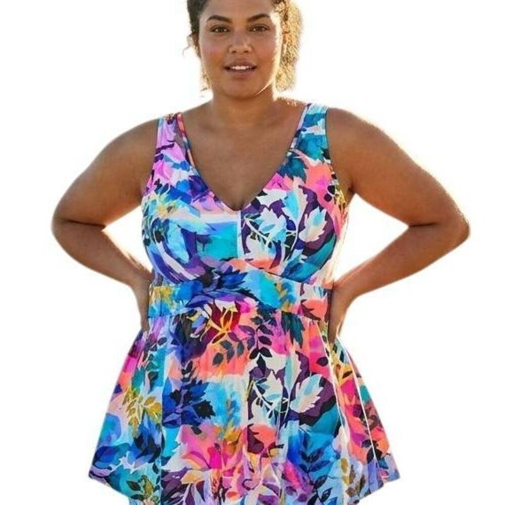Maxine of Hollywood multicolor floral swim dress one piece womens 24W